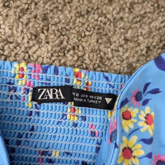 Zara Sky Blue Daisy Print Front Knot Crop Top Size Small Adjustable Strap - Picture 5 of 8